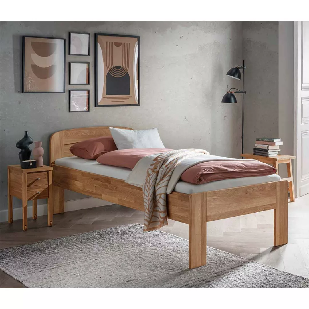 Einzelbett Massivholzbett aus Wildeiche Massivholz im Landhausstil günstig online kaufen