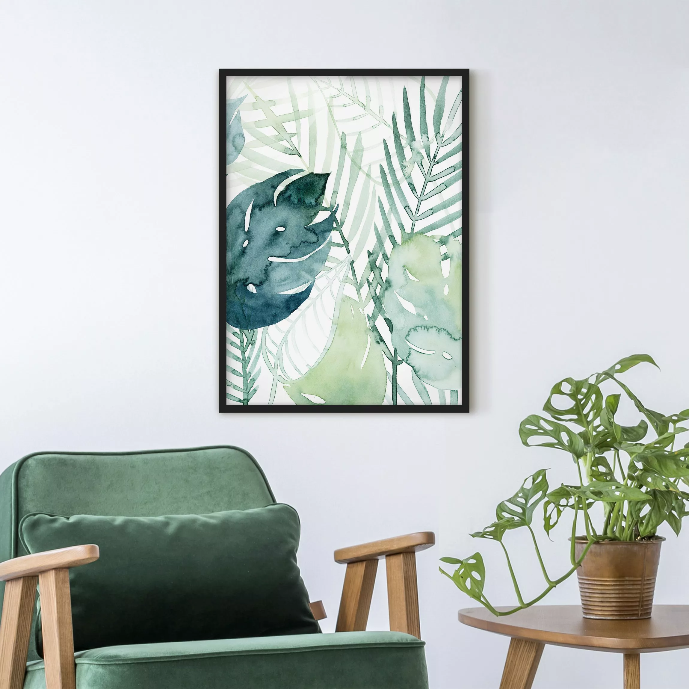 Bild mit Rahmen Kunstdruck - Hochformat Palmwedel in Wasserfarbe I günstig online kaufen