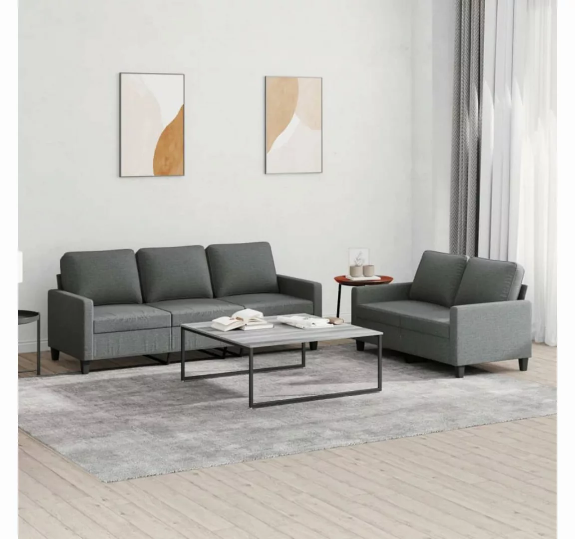 vidaXL Sofa Sofagarnitur mit Kissen Stoff, 2-tlg., Dunkelgrau günstig online kaufen