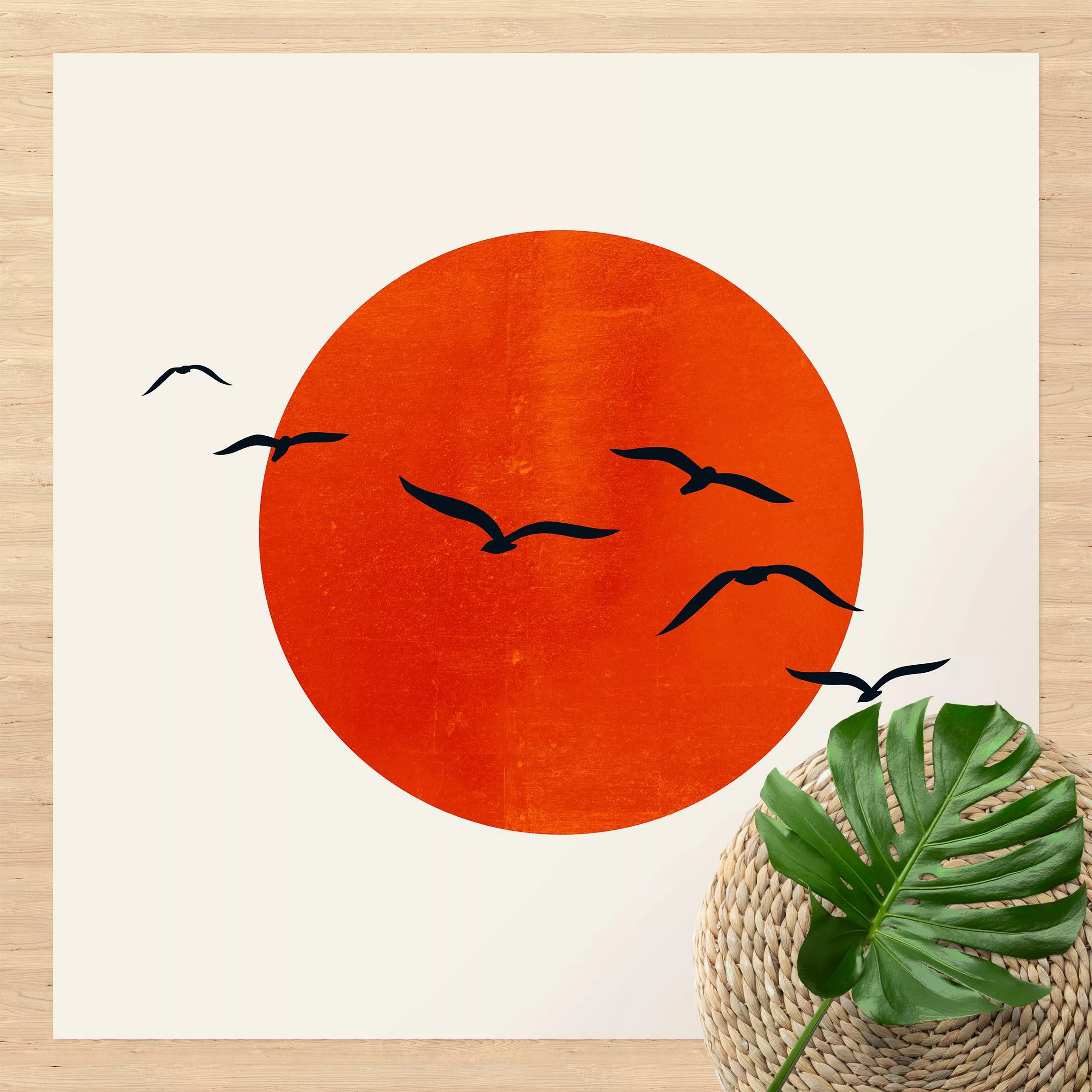 Vinyl-Teppich Vogelschwarm vor roter Sonne I günstig online kaufen