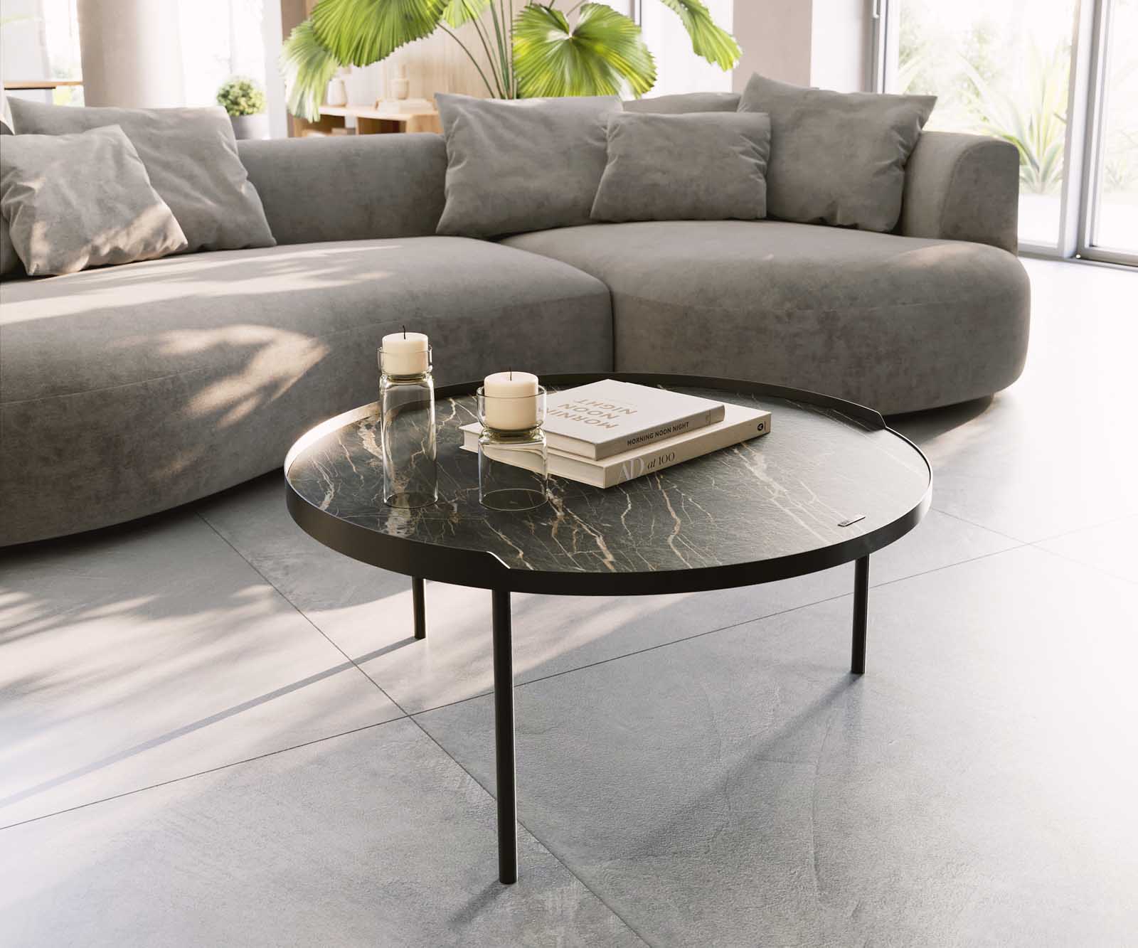 Couchtisch Torell 80x80 cm Keramik Laminam®Noir Desir Braun Metallrahmen Sc günstig online kaufen