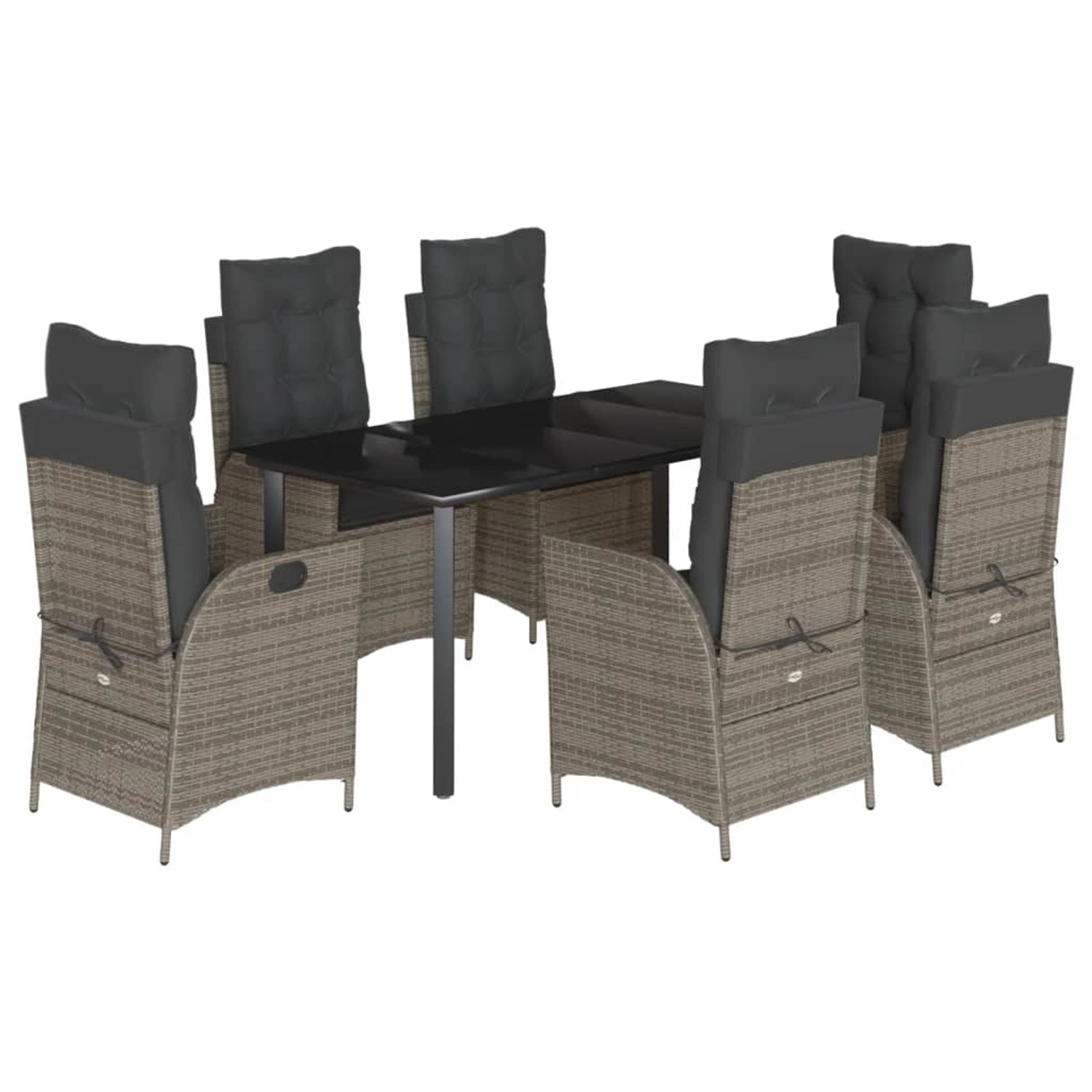 vidaXL 7-Tlg Garten-Essgruppe mit Kissen Grau Poly Rattan 3213229 günstig online kaufen