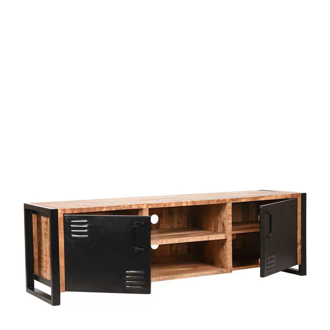 TV Lowboard aus Mangobaum Massivholz und schwarzem Metall 160 cm breit günstig online kaufen
