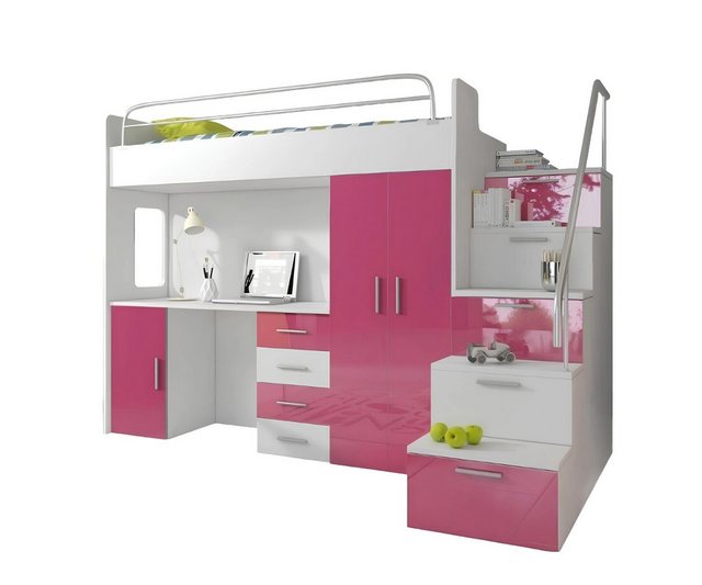 JVmoebel Hochbett Doppelstockbett Rosa Tisch Schrank Multifunktion Etagen H günstig online kaufen