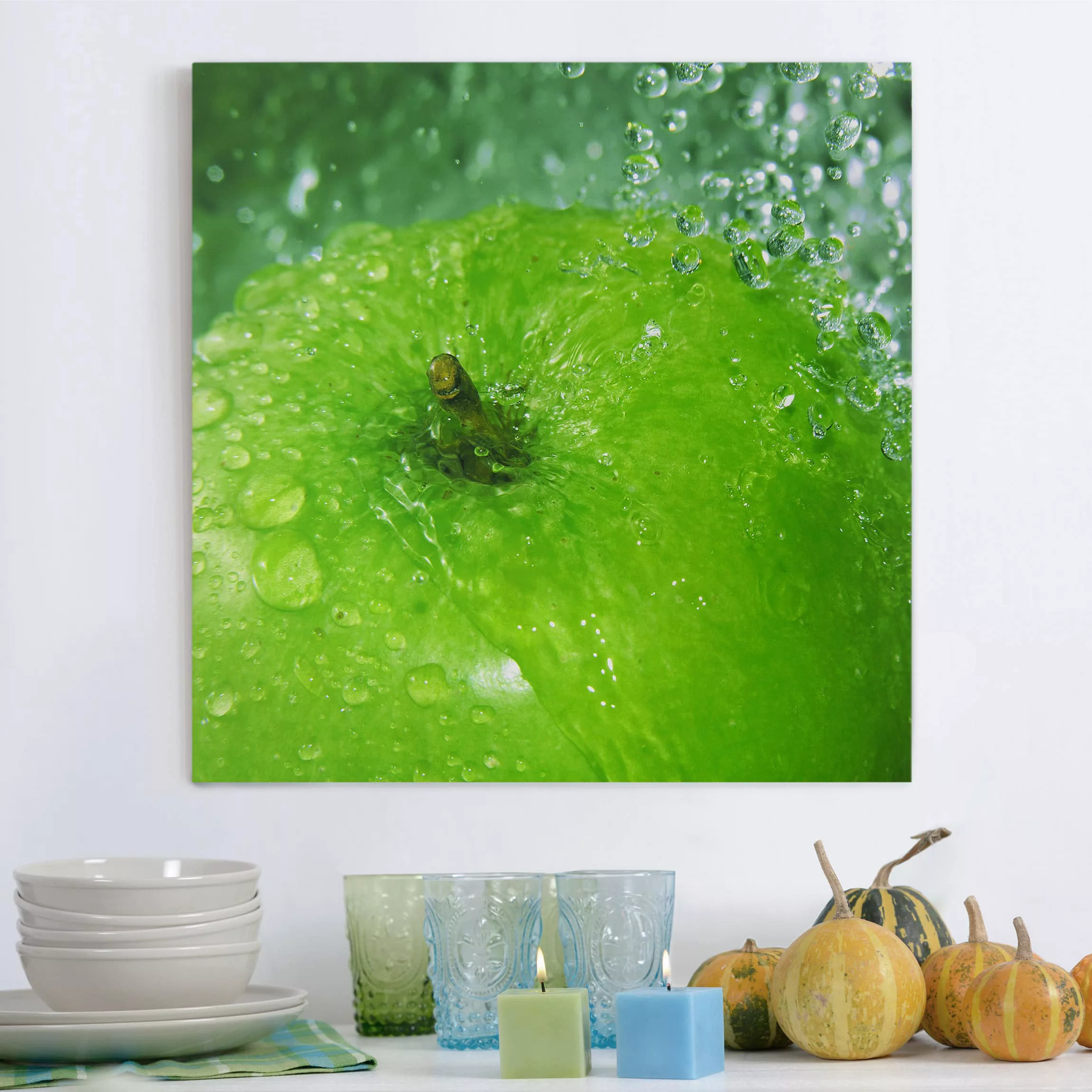 Leinwandbild Küche - Quadrat Green Apple günstig online kaufen