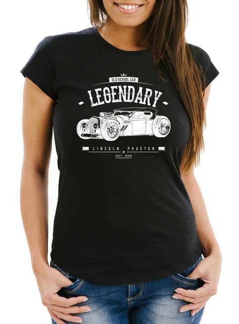 MoonWorks Print-Shirt Damen T-Shirt Hot Rod Legendary Oldtimer Slim Fit Moo günstig online kaufen