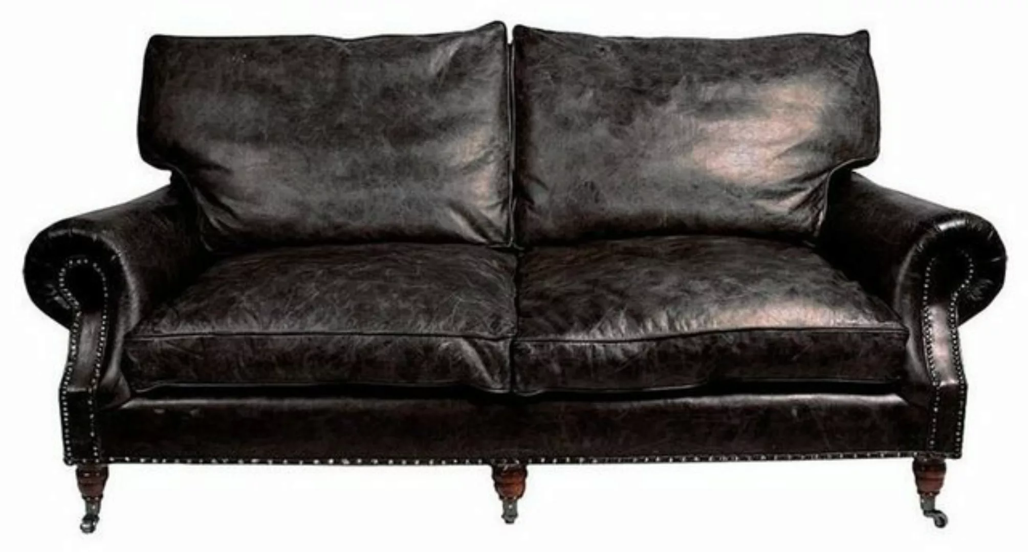 Casa Padrino Sofa Luxus Echt Leder Sofa Vintage Leder 3 Sitzer Schwarz Art günstig online kaufen