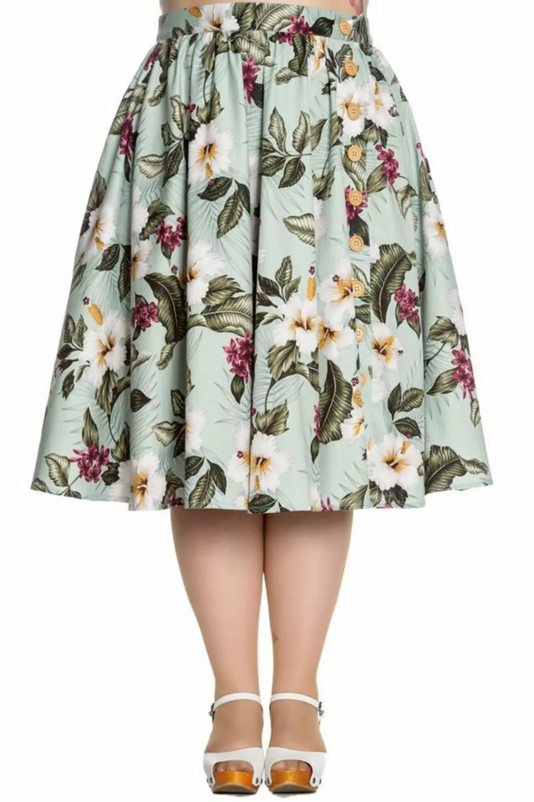 Hell Bunny A-Linien-Rock Tahiti Skirt Grün Retro Vintage Swing günstig online kaufen