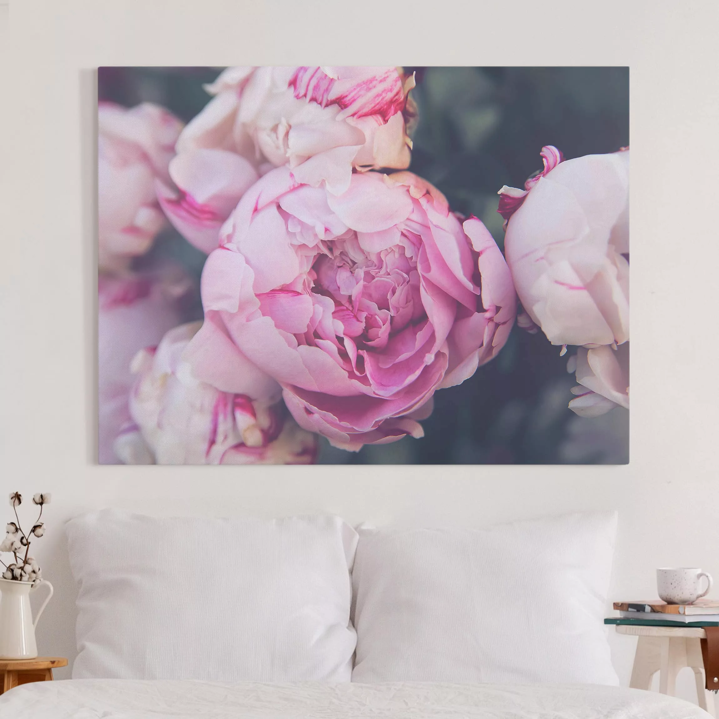 Leinwandbild Blumen - Querformat Pfingstrosenblüte Shabby günstig online kaufen