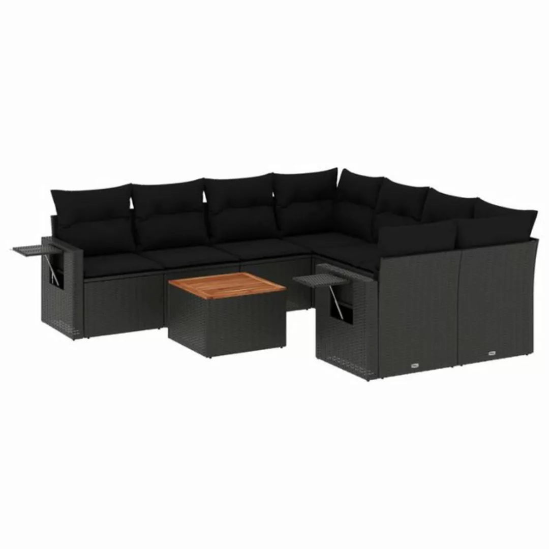 vidaXL Sofaelement 9-tlg. Garten-Sofagarnitur mit Kissen Schwarz Poly Ratta günstig online kaufen