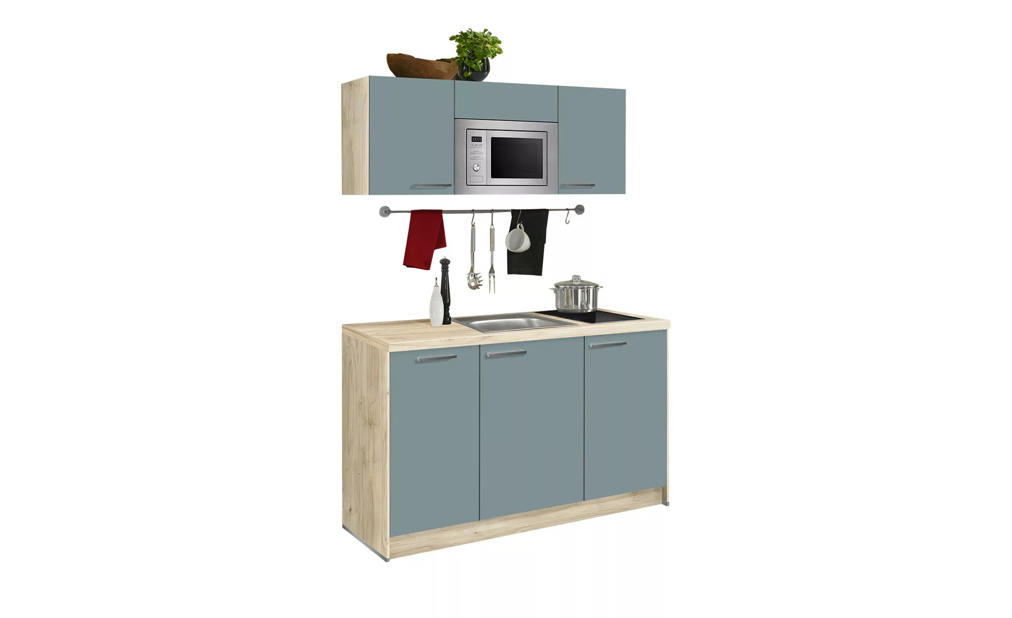 Küchenzeile mit Elektrogeräten  Haarlem - türkis/petrol - 153 cm - Sconto günstig online kaufen