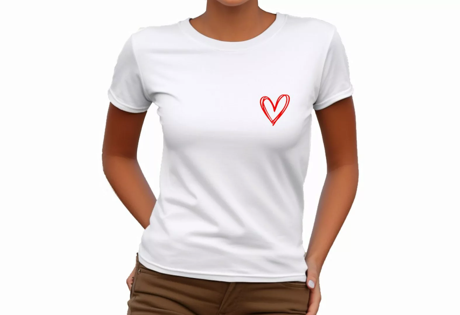 Banco T-Shirt Damen Kurzarm Love Liebe Herz Unifarben Unifarben, Größen XS günstig online kaufen