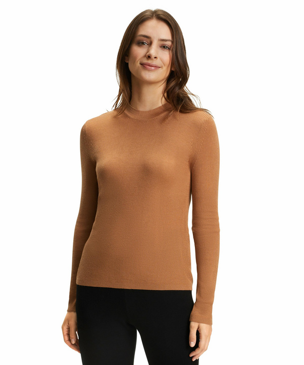 FALKE Damen Pullover V-Ausschnitt, XXL, Braun, Struktur, Wolle, 64158-50920 günstig online kaufen