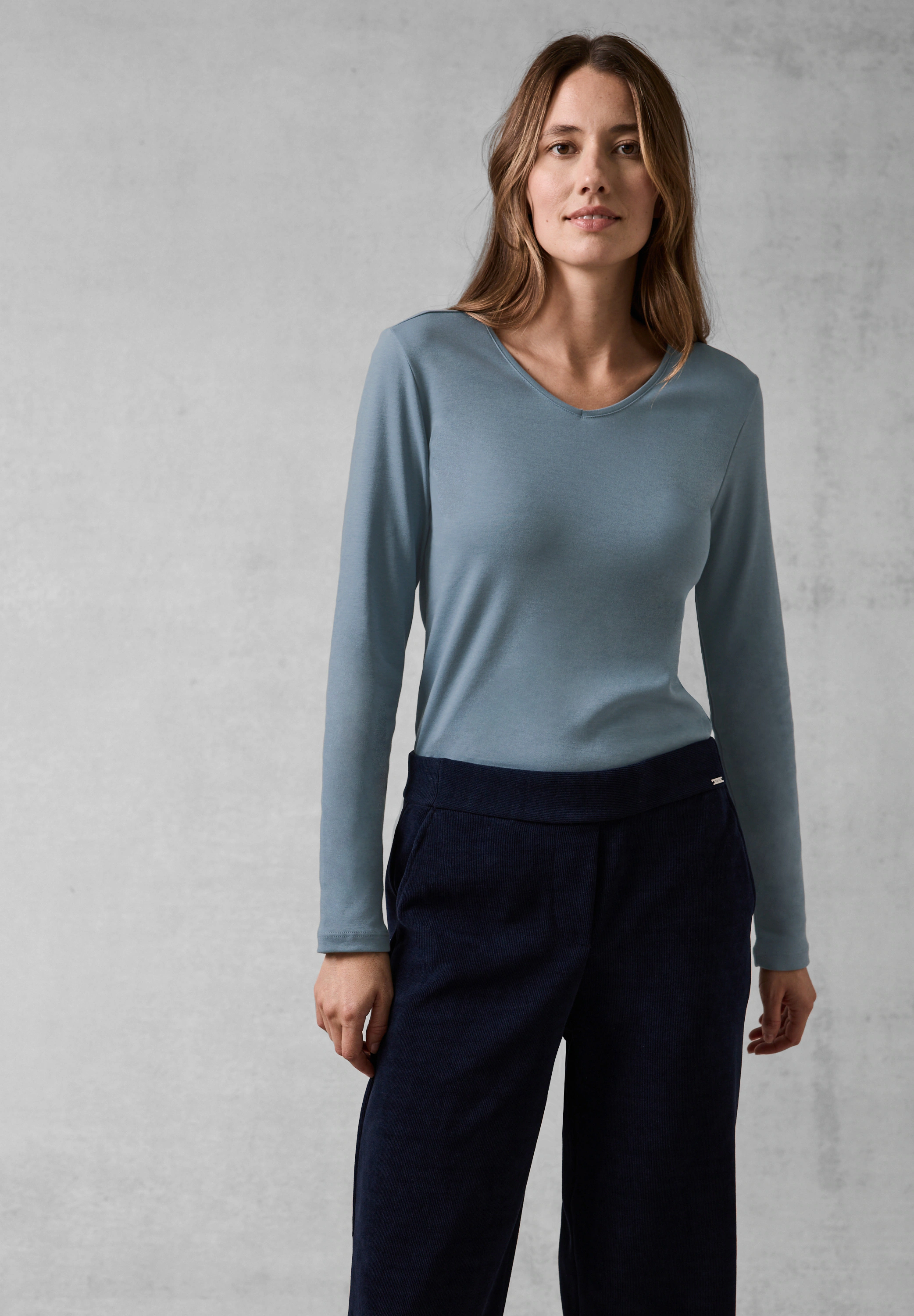 Cecil Langarmshirt Cecil Basic Shirt Pia in Universal Blue (1-tlg) Nicht Vo günstig online kaufen