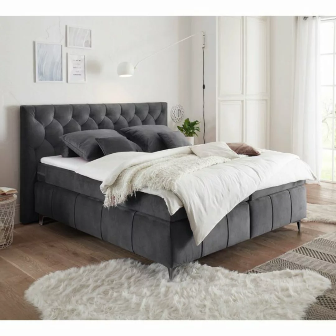 Lomadox Boxspringbett PETARE-09, Bett 180x200 cm anthrazit Härtegrad H2 ink günstig online kaufen