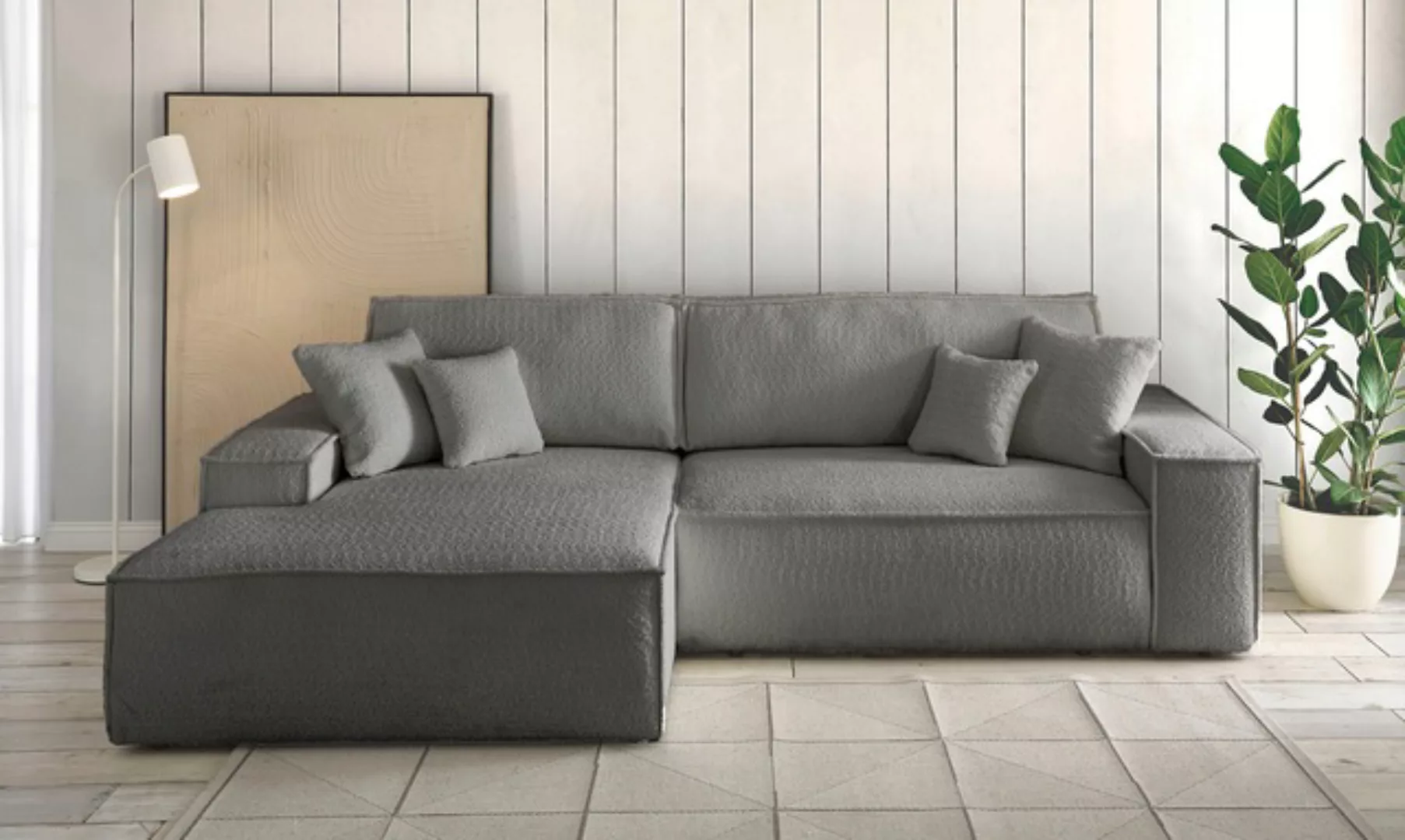 andas Ecksofa "Finnley Schlafsofa 267 cm in Bouclé, Struktur fein u. Cord, günstig online kaufen