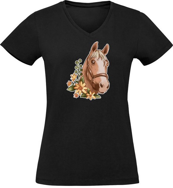 MyDesign24 T-Shirt Damen Pferde Print Shirt - Hellbraunes Pferd im Blumenkr günstig online kaufen