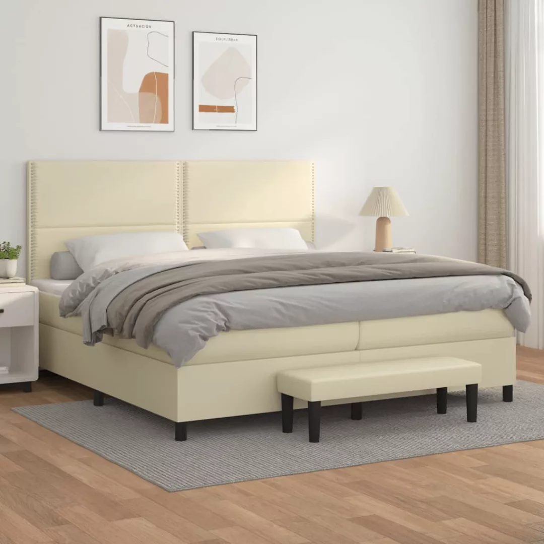 Vidaxl Boxspringbett Mit Matratze Creme 200x200 Cm Kunstleder günstig online kaufen