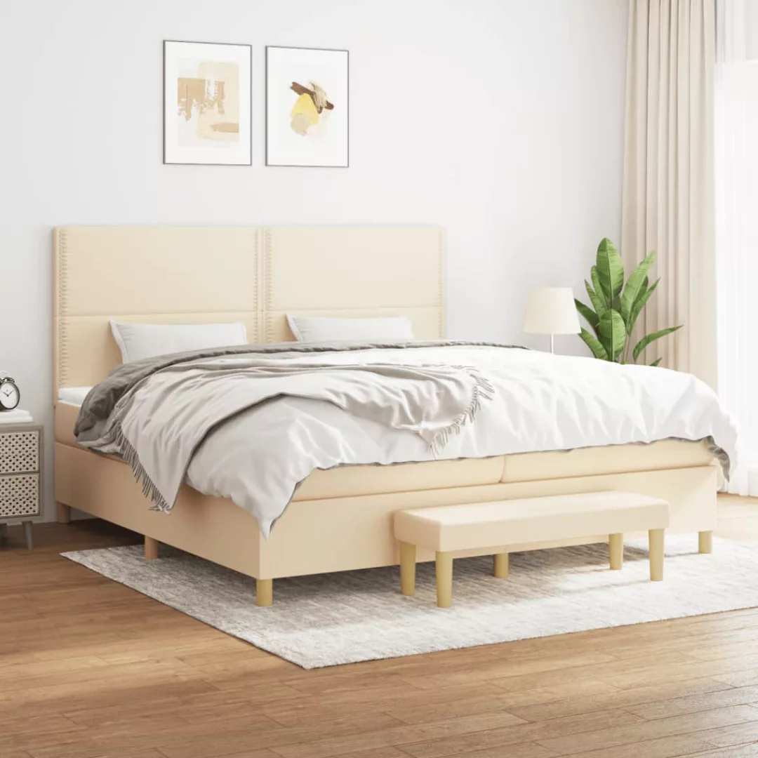 vidaXL Boxspringbett Boxspringbett mit Matratze Creme 200x200 cm Stoff Bett günstig online kaufen