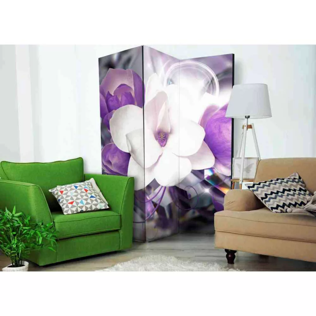 Raumteiler Paravent in Lila und Weiß Blüten Motiv günstig online kaufen