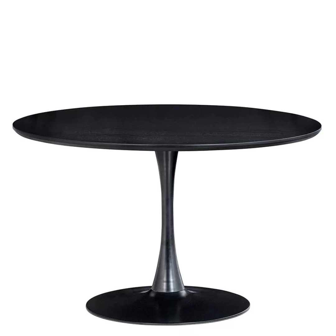 Retrostil Esszimmer Tisch in Schwarz runder Tischplatte günstig online kaufen