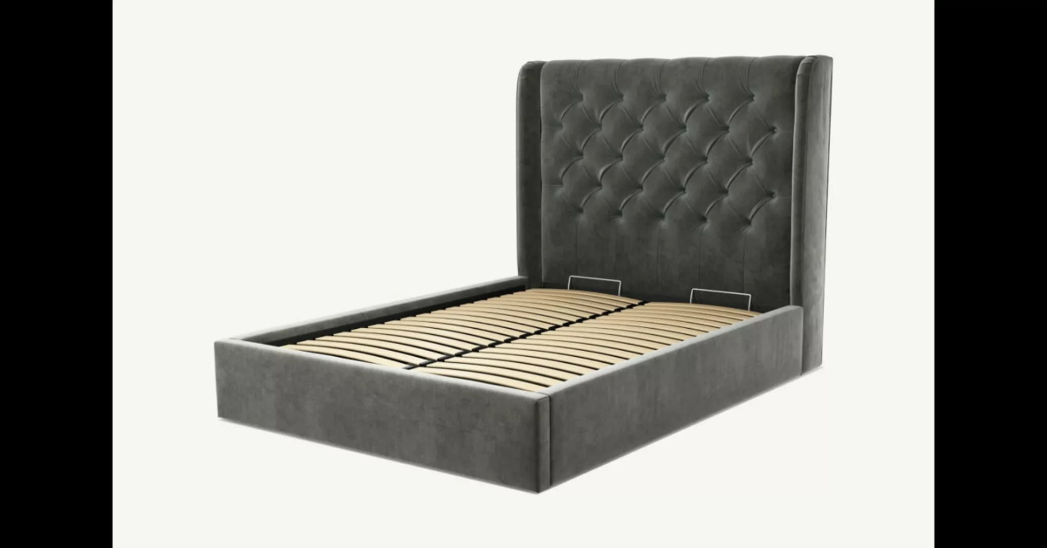 Romare Polsterbett mit Bettkasten (140 x 200 cm), Samt in Stahlgrau - MADE. günstig online kaufen