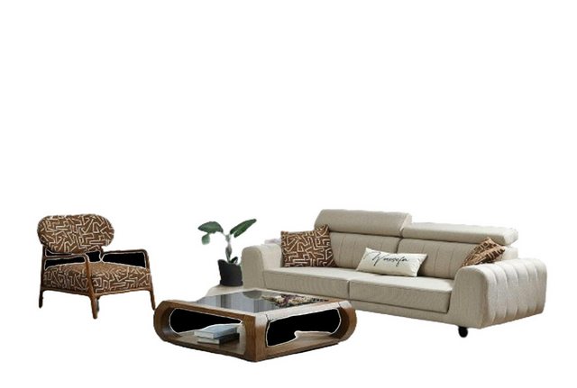 JVmoebel Sofa Sofagarnitur Stoffsofa Polstersofa Dreisitzer Sessel Beige So günstig online kaufen