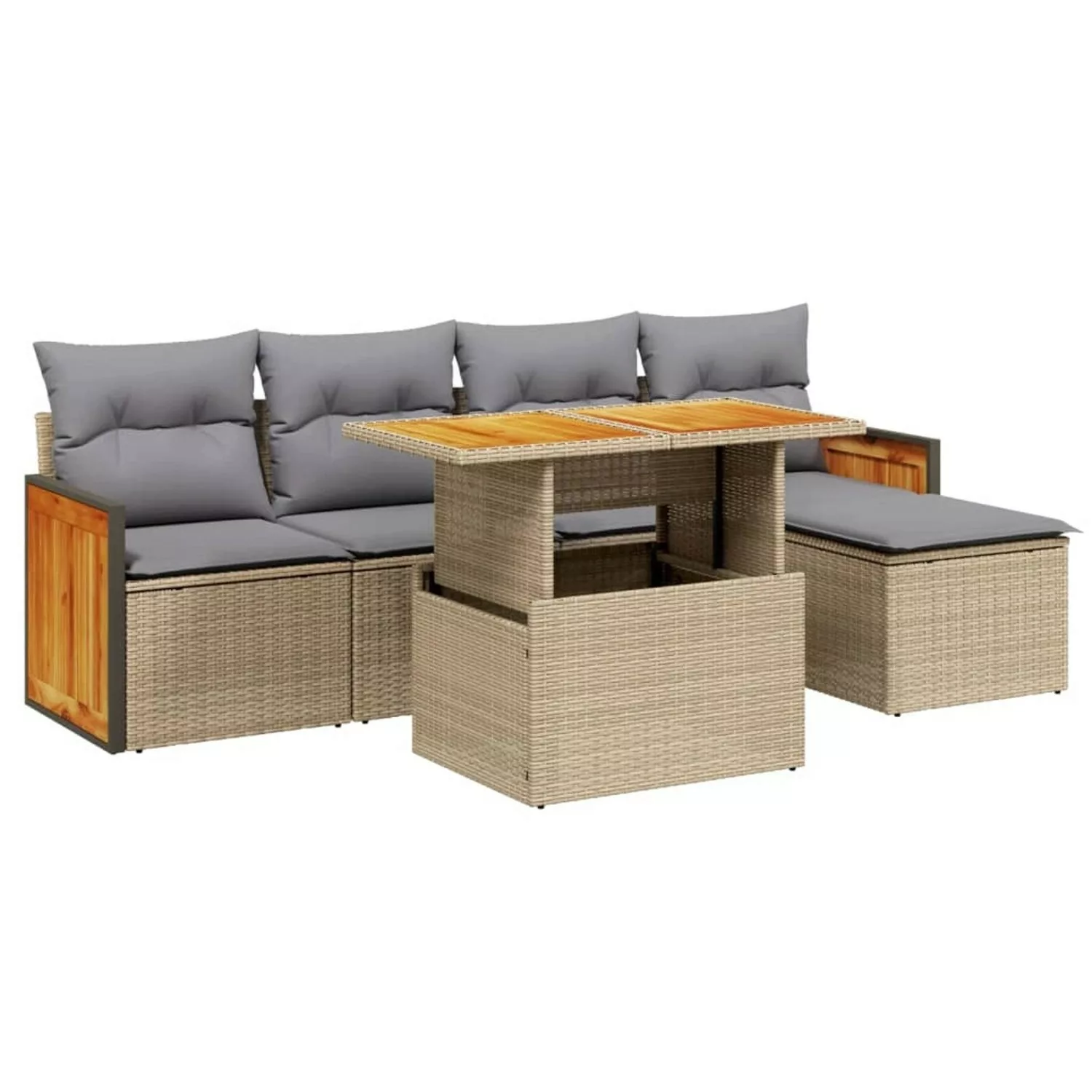 vidaXL 6-tlg Garten-Sofagarnitur mit Kissen Beige Poly Rattan Modell 335 günstig online kaufen