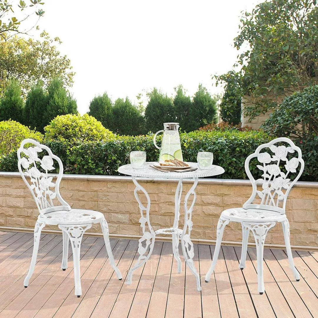 Gartenmöbel Set aus Gusseisen in weiß, 2 Stühl mit Tisch rund, DUBLIN-100 günstig online kaufen