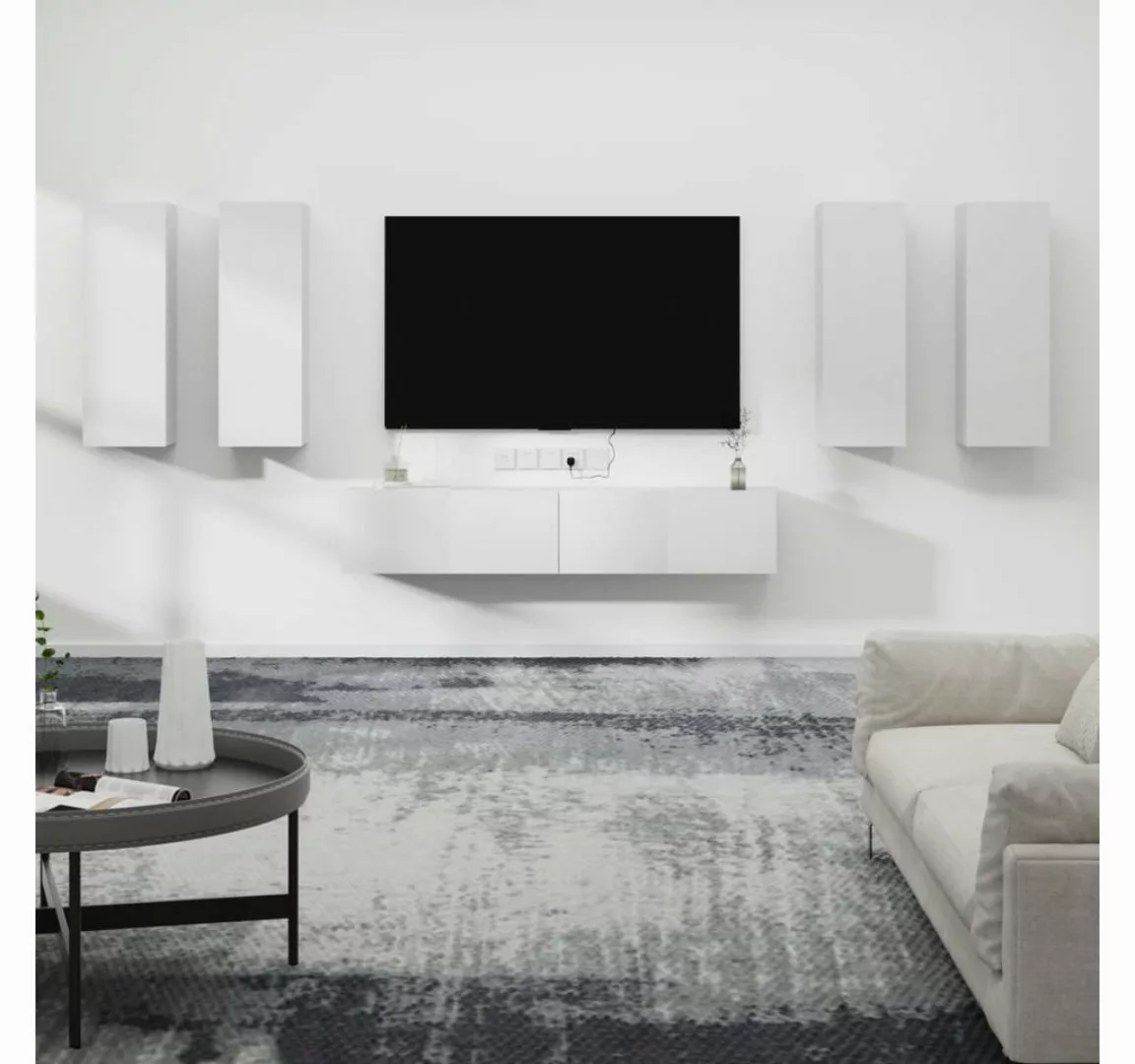 vidaXL TV-Schrank 6-tlg. TV-Schrank-Set Weiß Holzwerkstoff (6-St) günstig online kaufen