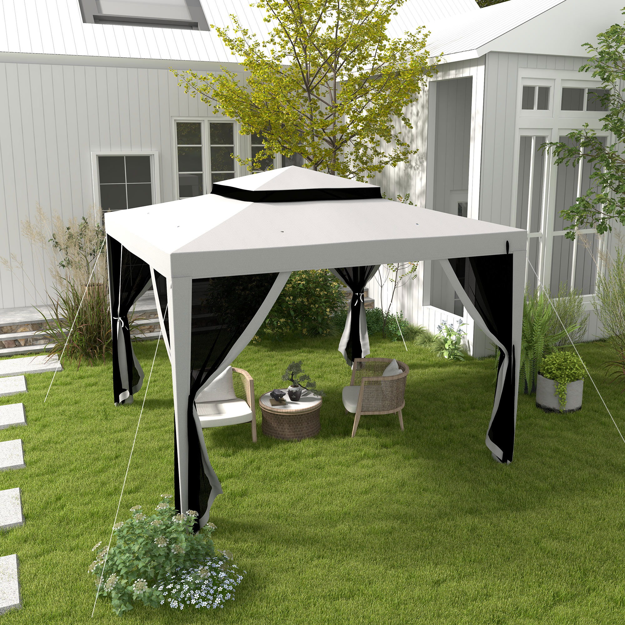 Outsunny Gartenpavillon 3L x 3B m mit 4 abnehmbaren Moskitonetzen - Doppelt günstig online kaufen