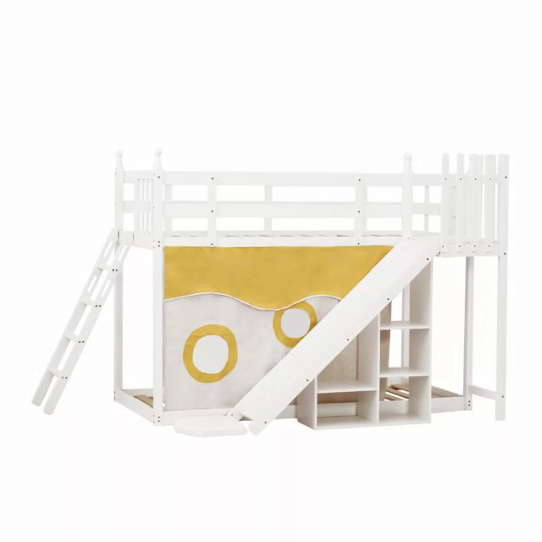 Gotagee Kinderbett Etagenbett Holzbett mit Rutsche und Zäune 90x200cm Weiß günstig online kaufen