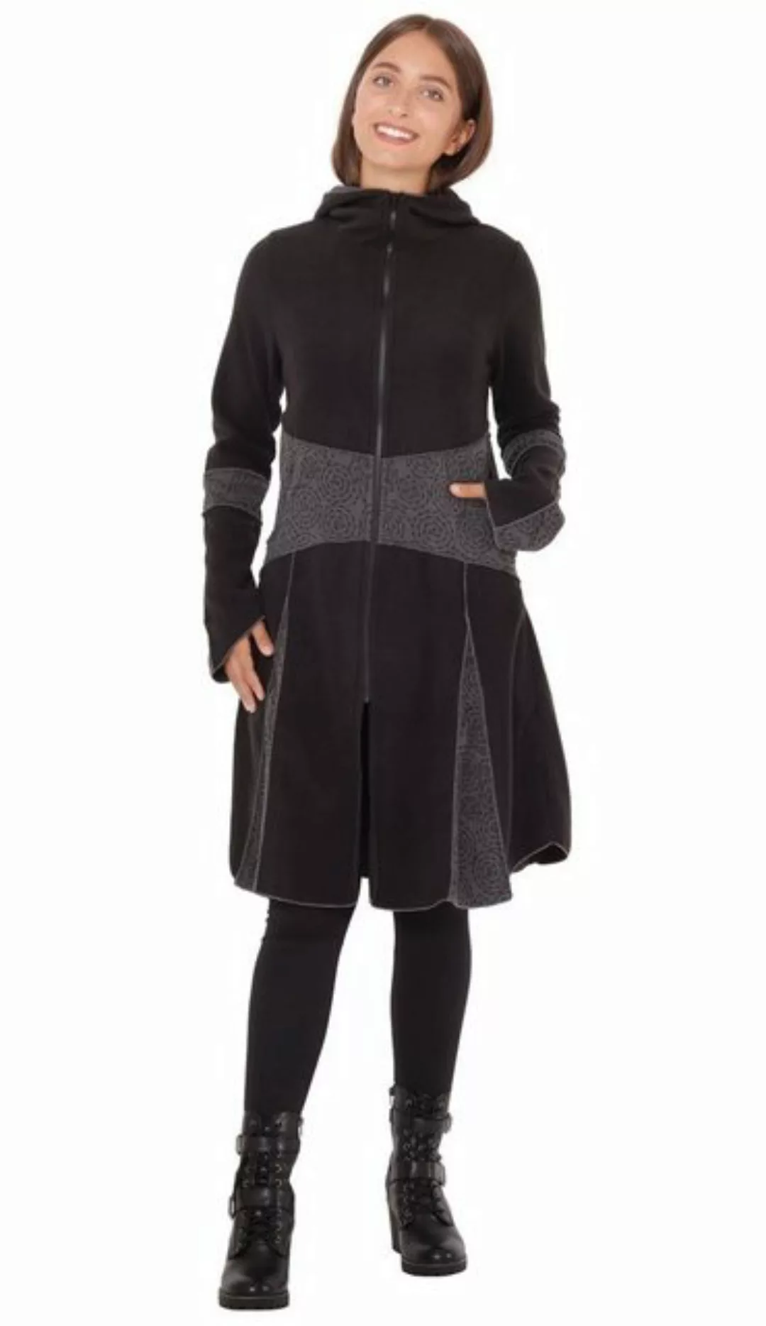 PUREWONDER Kapuzenfleecejacke Lange Jacke jk16 mit Glockenärmeln günstig online kaufen