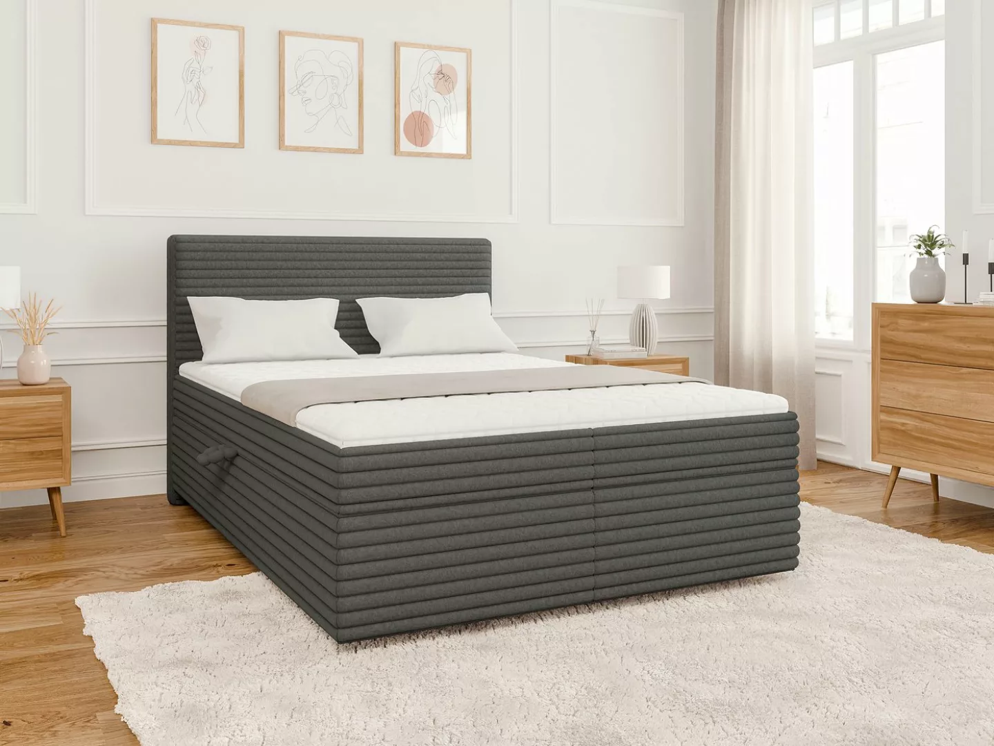 S-Style Möbel Boxspringbett Jasper mit Topper und Bettkästen, aus Plüschcor günstig online kaufen