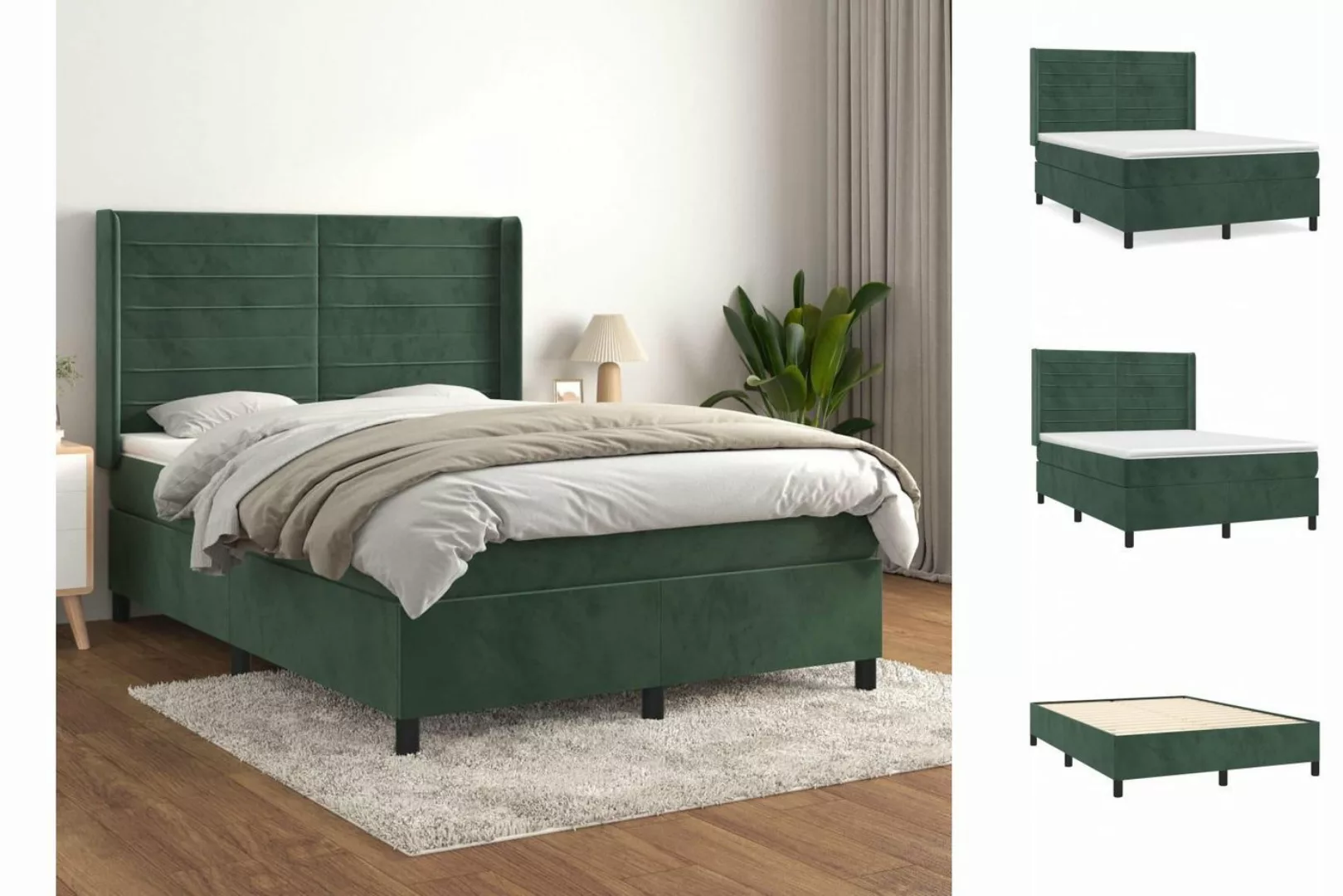 vidaXL Boxspringbett Boxspringbett mit Matratze Dunkelgrün 140x200 cm Samt günstig online kaufen