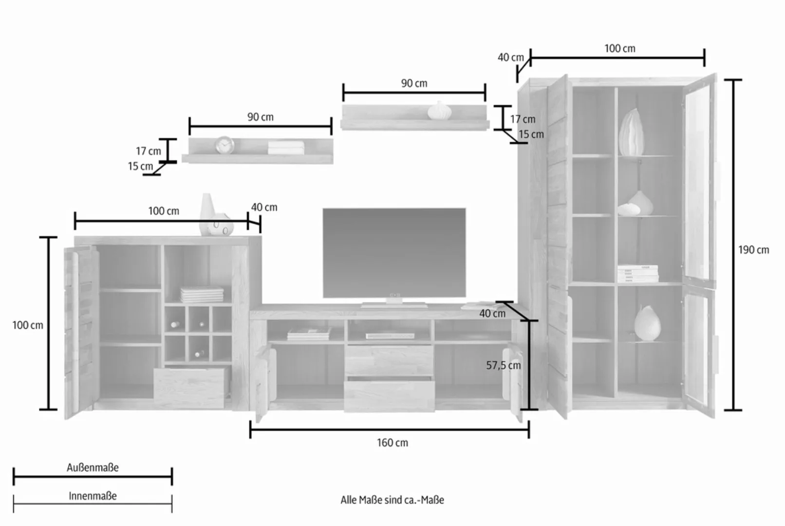 Home affaire Wohnwand "Zara", (Set, 5 St.), teilmassives Holz günstig online kaufen