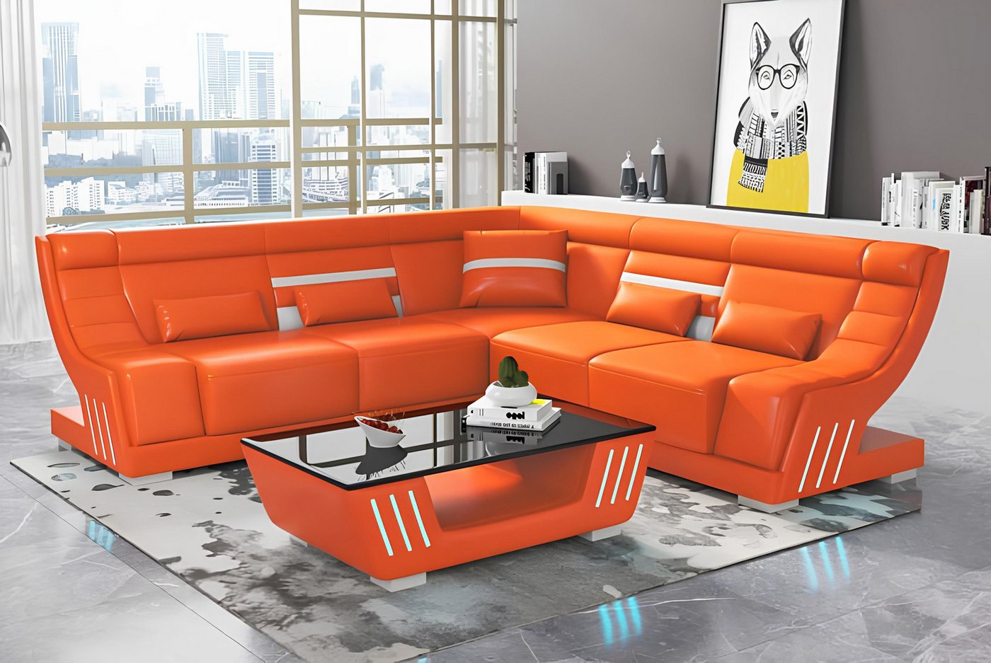 Xlmoebel Ecksofa L-förmiges Designer-Sofa in Orange aus Kunstleder mit Pols günstig online kaufen