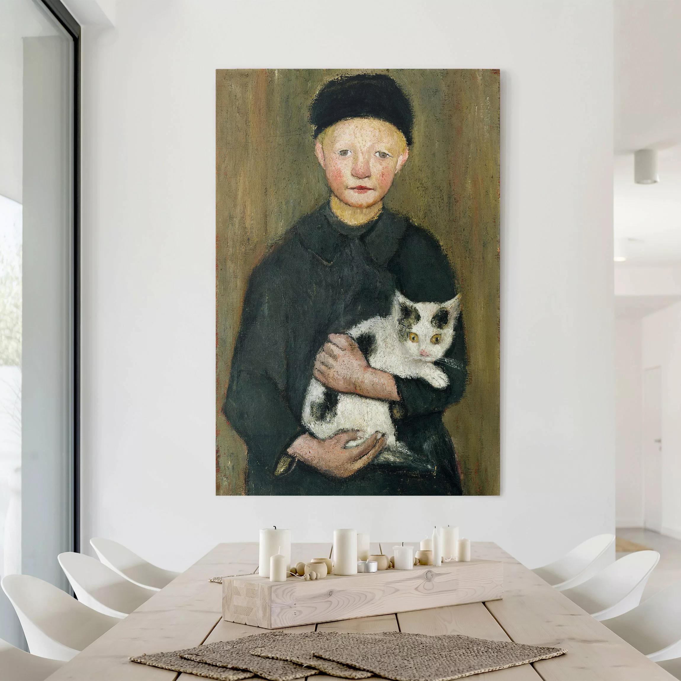 Leinwandbild - Hochformat Paula Modersohn-Becker - Knabe mit Katze günstig online kaufen