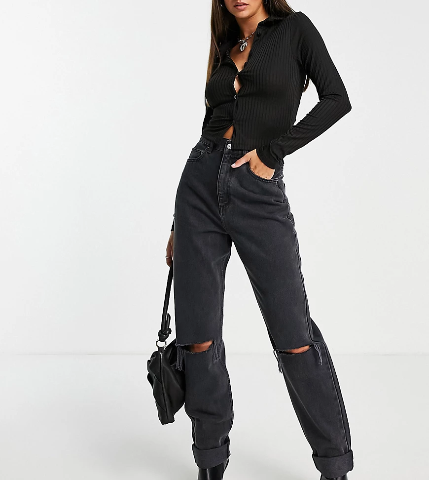 ASOS DESIGN Tall – Weite Mom-Jeans in verwaschenem Schwarz mit hohem Bund u günstig online kaufen