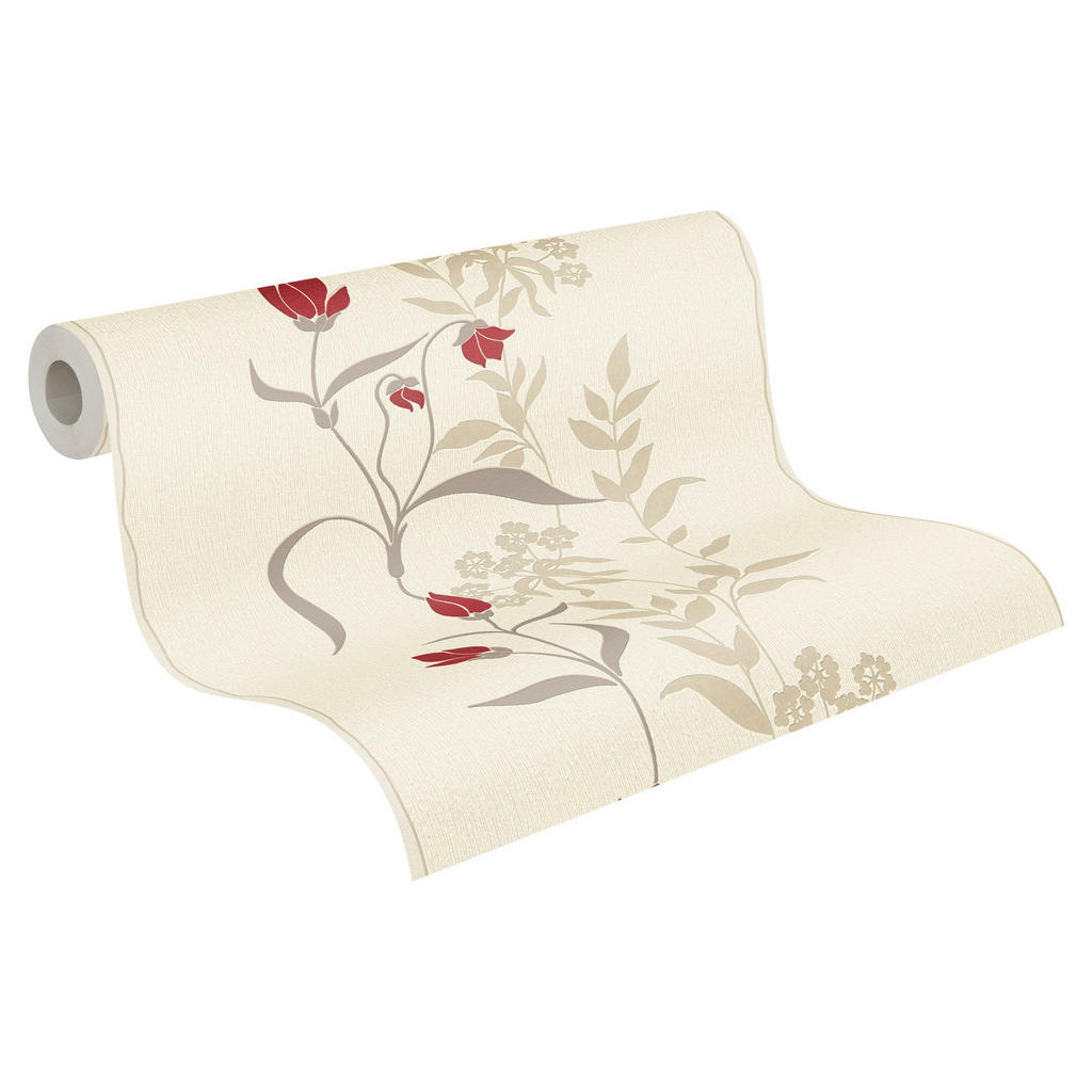 A.S. Création Tapete Blumen Creme-Beige Rot und Beige 53 cm x 10,05 m AS-95 günstig online kaufen