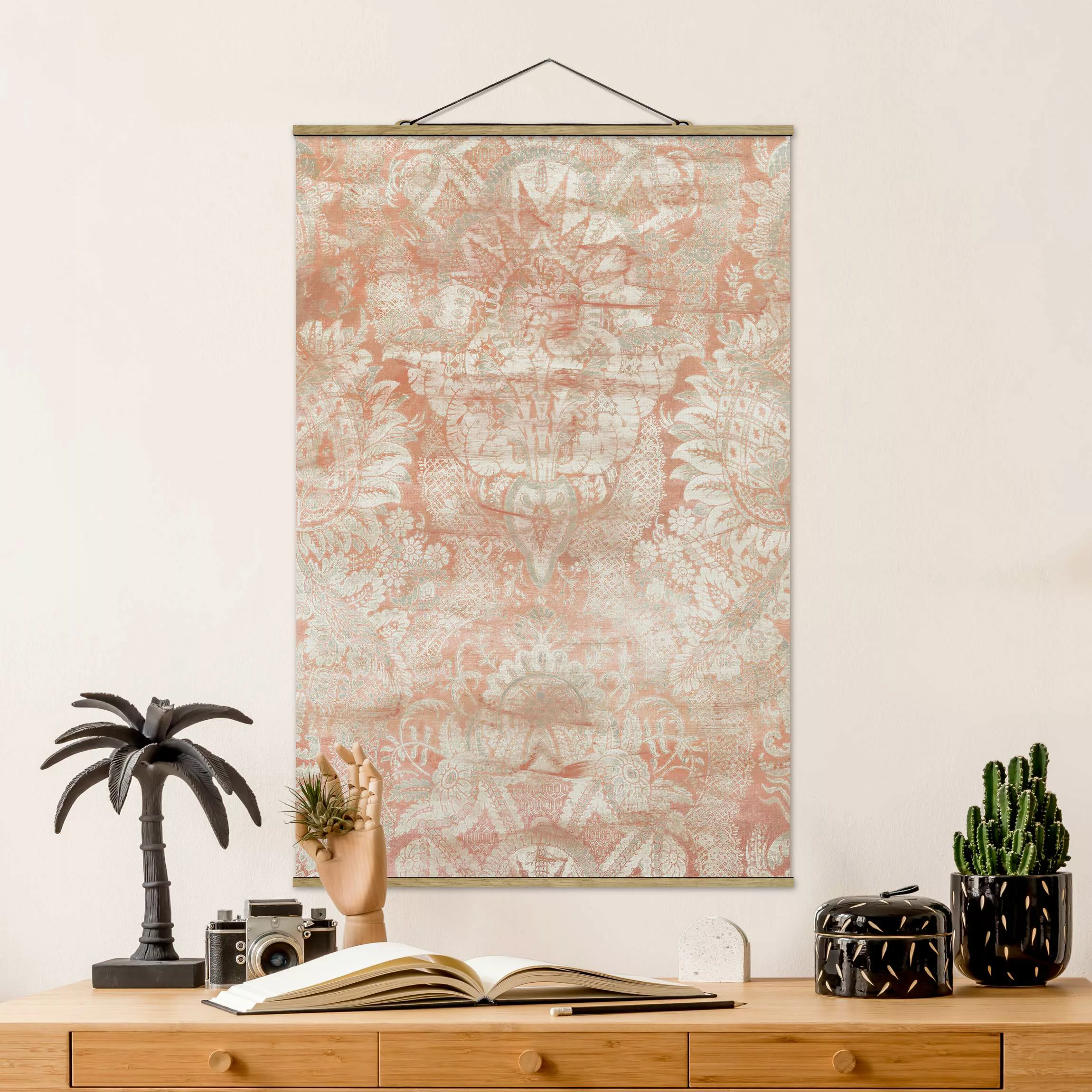 Stoffbild Muster mit Posterleisten - Hochformat Ornamentgewebe I günstig online kaufen