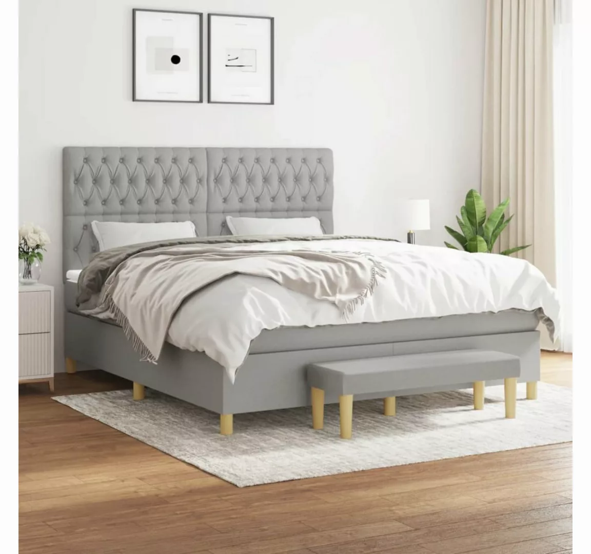 vidaXL Boxspringbett Boxspringbett mit Matratze Hellgrau 180x200 cm Stoff B günstig online kaufen