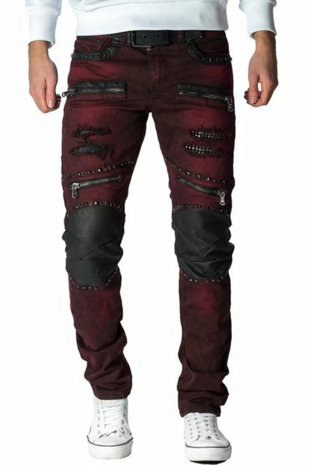 Cipo & Baxx Bikerjeans Herren Hose BA-CD481 Bordeaux W40/L30 (1-tlg) mit Ku günstig online kaufen