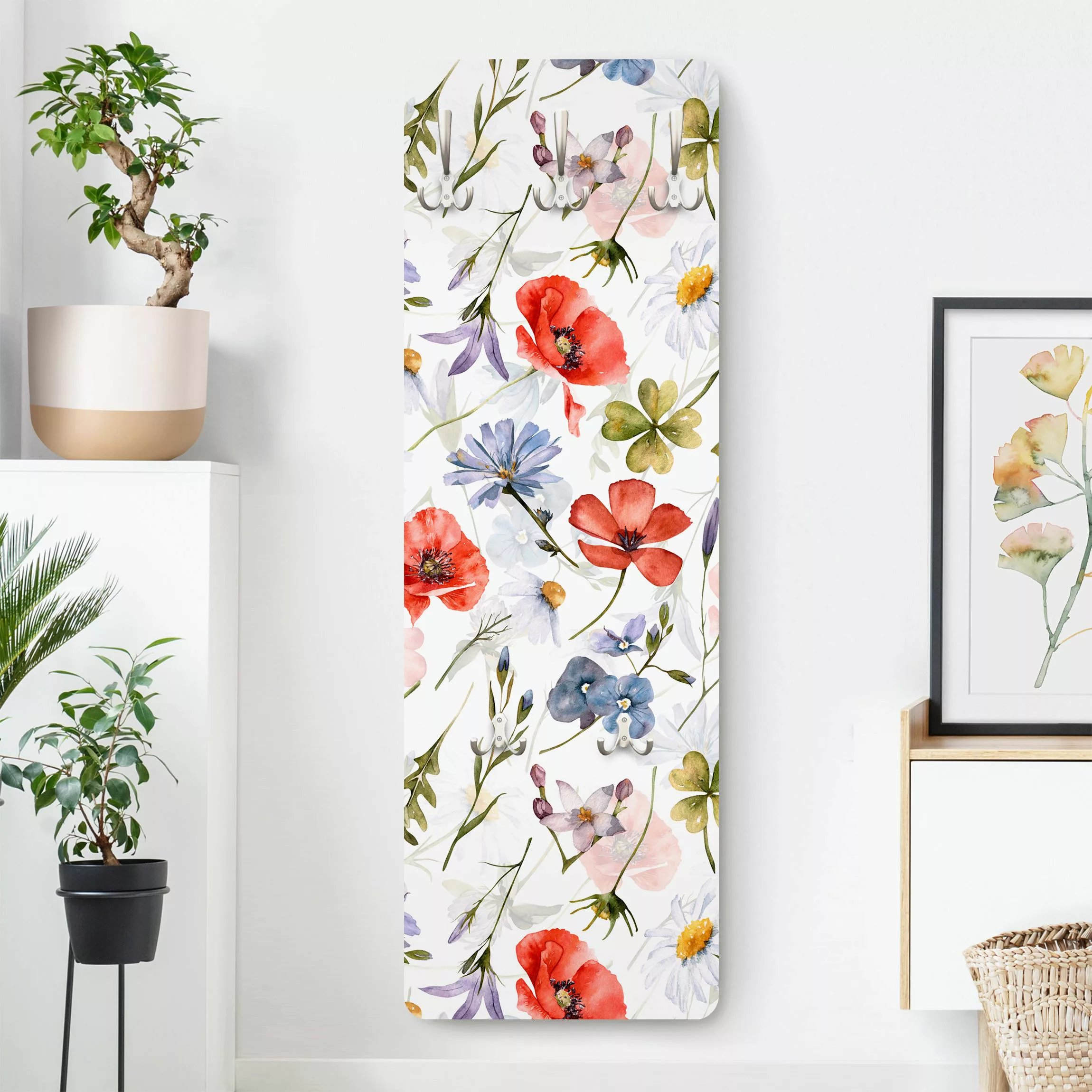 Wandgarderobe Aquarellierter Mohn mit Kleeblatt günstig online kaufen