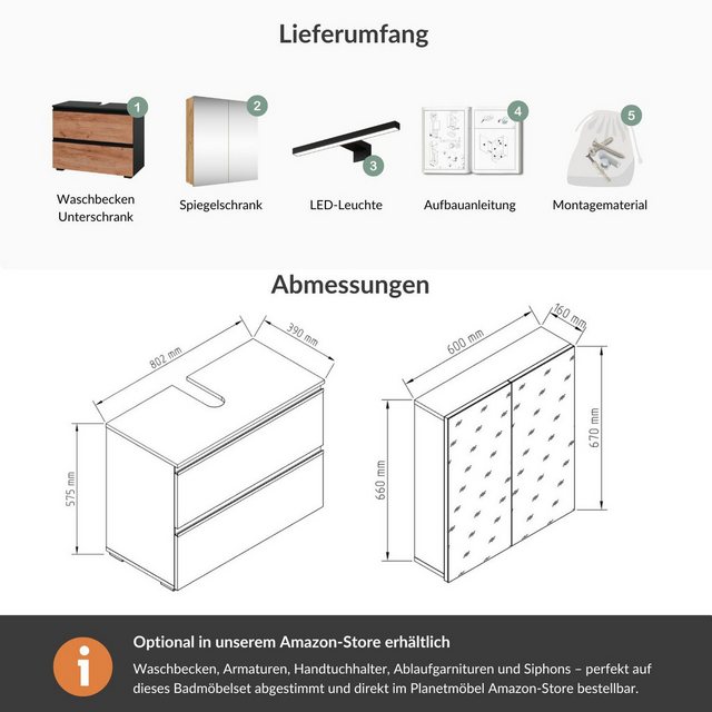 Planetmöbel Waschbeckenunterschrank EDA (inkl. LED-Leuchte, Waschtischunter günstig online kaufen