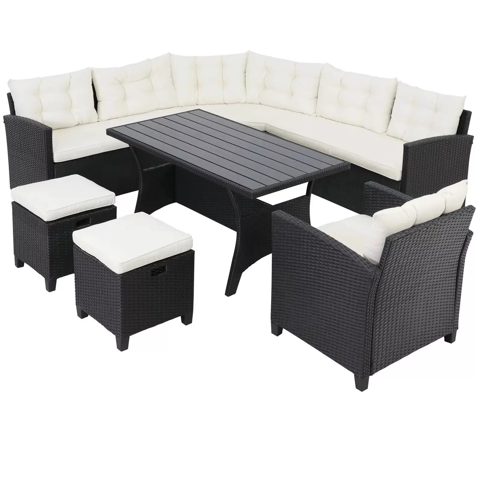 Polyrattan Ecklounge Schwarz/Creme inkl. Kissen günstig online kaufen