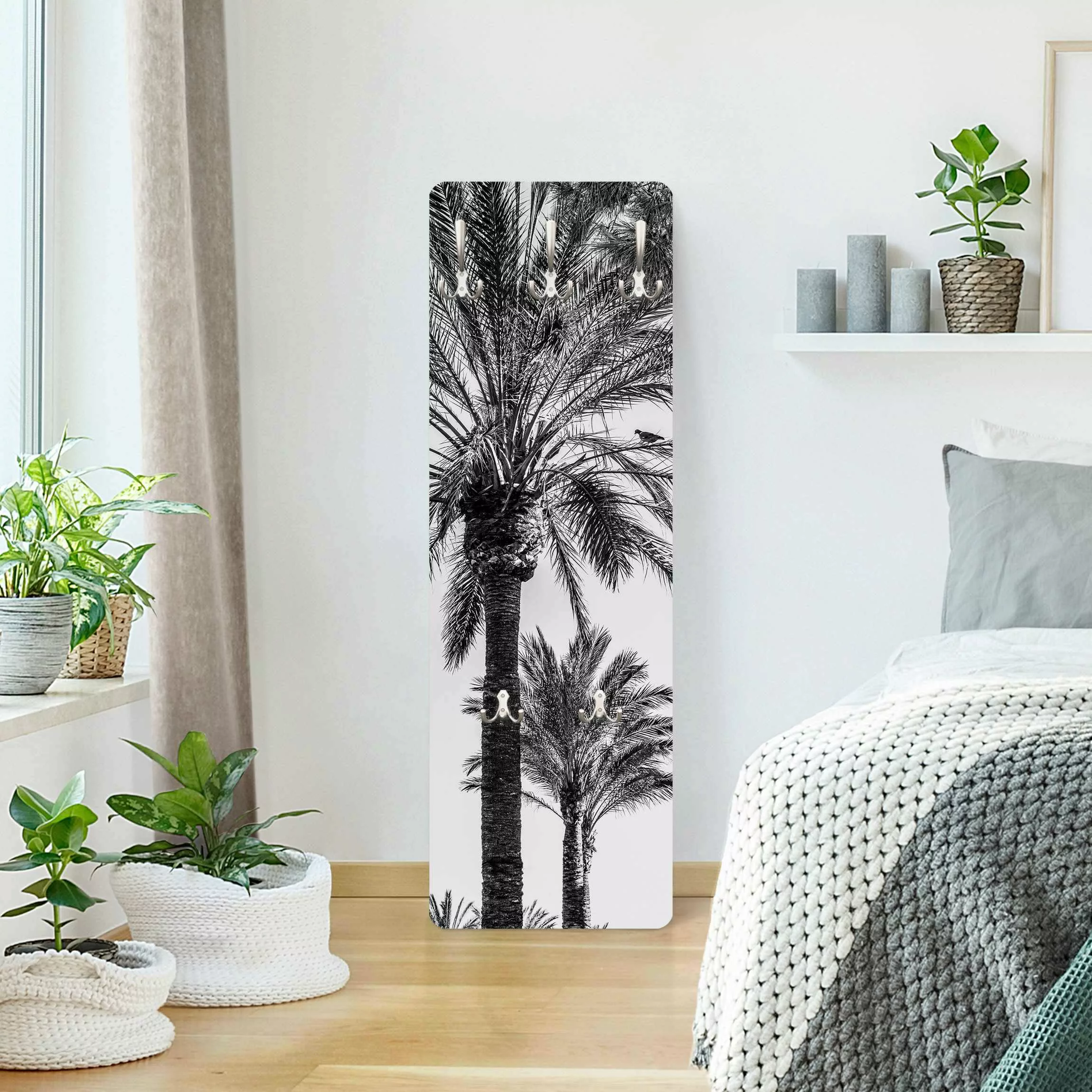Wandgarderobe Palmen im Sonnenuntergang Schwarz-Weiß günstig online kaufen