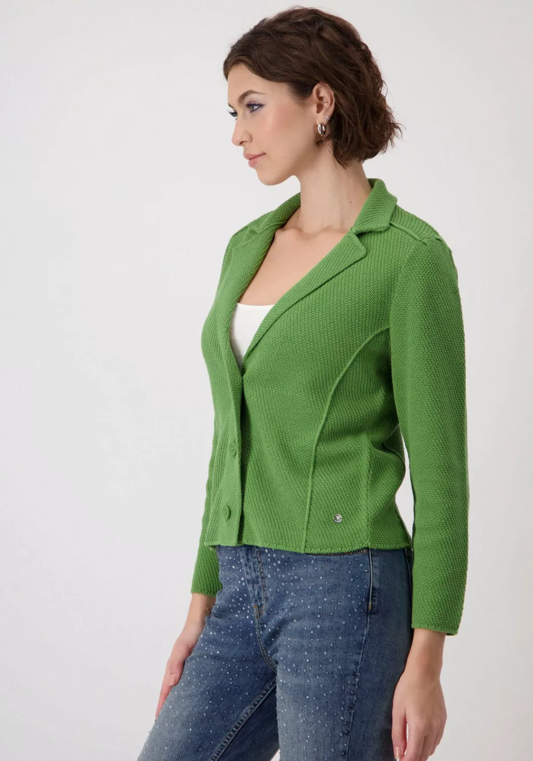 Monari Strickjacke Jacke Basic Strickblazer Leicht tailliert mit Ziernähten günstig online kaufen