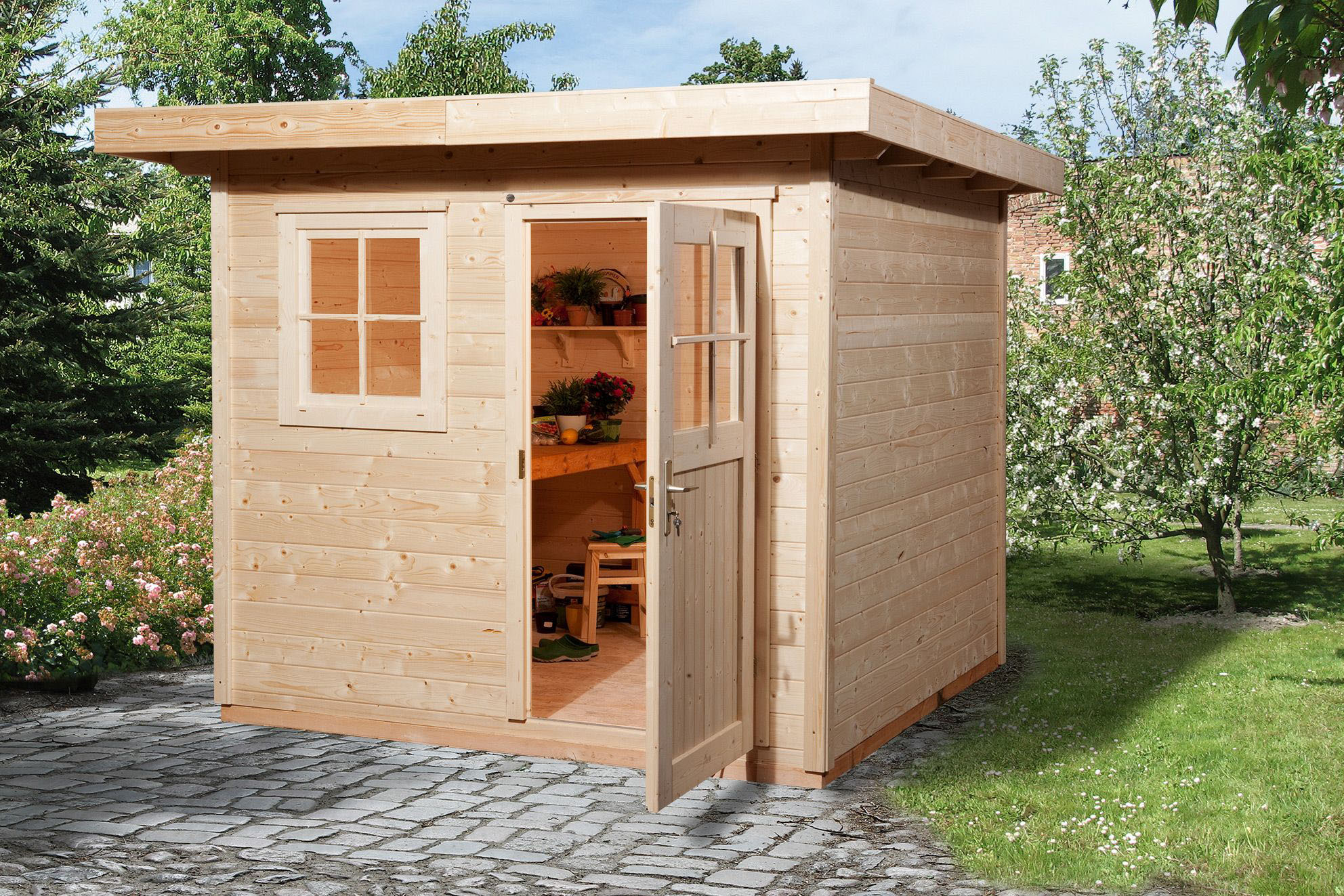 Weka Holz-Gartenhaus Flachdach Unbehandelt 235 cm x 280 cm günstig online kaufen