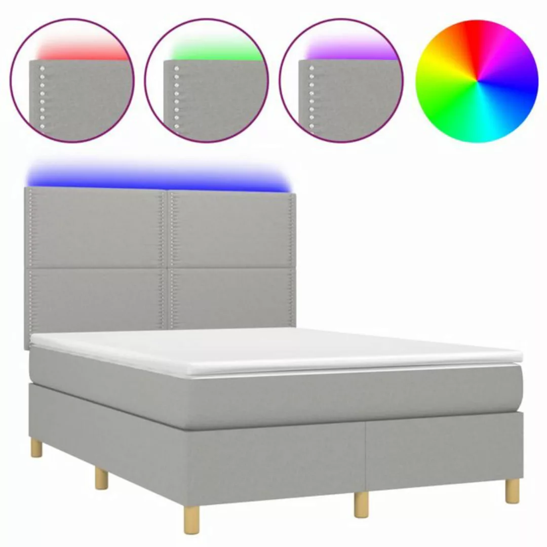 vidaXL Boxspringbett (140 x 200 cm, mit Nieten, Hellgrau), mit LED günstig online kaufen